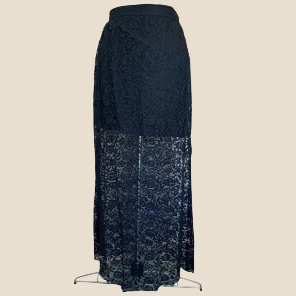 A&F New Size XS Navy Blue Boho Lace Maxi Skirt with High Slit‎ Boho Western